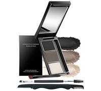 Kit de maquillage de poudre à sourcils - Palette de poudre de teinte pour sourcils - 3 couleurs - Étanche - Longue durée - Série noire et marron - Remplissage et sculpture des sourcils complets - Avec