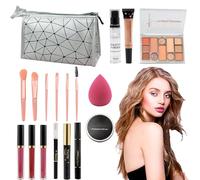 Kit de maquillage de voyage, kit de maquillage pour femme | Kit complet de maquillage comprenant un sac de rangement pour fard à paupières, rouge à lèvres, miroirs | Ensemble de maquillage de démarrag