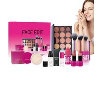 Kit de maquillage des yeux et du visage, ensemble de maquillage de visage,Palette de fards à paupières Palette Face Primer Brosses | Poudre lâche cosmétique de longue durée, maquillage complet pour fe