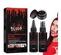 Kit de maquillage d'Halloween,3 Pièces Halloween Faux Sang Lavable | Halloween Set Maquillage à Effets Speciaux,Complet avec 50ml Faux Sang Spray+50ml Sang Coulant+30ml Sang gel Coagulé