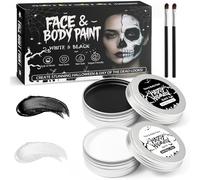 Kit de maquillage d'Halloween - Noir et blanc - Avec 50 g et 2 pinceaux - Maquillage d'Halloween pour le visage des enfants et des adultes - Squelette, vampire, clown, carnaval