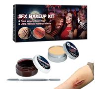 Kit de Maquillage Effets Spéciaux | Ensemble 2 en 1 Fausse Croûte et Sang Halloween pour Corps et Visage - Produit Beauté Réaliste Pour Corps Plaie Zombie Nez Déguisement Adulte Femme