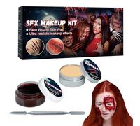 Kit de Maquillage Effets Spéciaux - Ensemble 2 en 1 Fausse Croûte et Sang Halloween pour Corps et Visage | Peinture Lavable Zombie Cosplay avec Spatule pour Peau Nez Sourcil Hommes Femmes Photoshoot