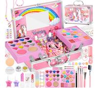 Kit de Maquillage Enfant Fille 65 Pcs, Lavable Malette Jouet, Cadeau de Noël d'Anniversaire pour Filles de 4 à 10+ Ans