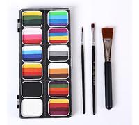 Kit de maquillage facial à activation par eau palette cakes séparés professionnels avec 3 pinceaux et corporel sûr non toxique pour Halloween Cosplay