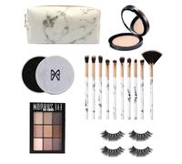 Kit De Maquillage Fascinant Avec Pinceau De Maquillage Poudre D'ombre À Paupieres Faux Maquillage De Cils Ensemble Avec Sac Cosmetique En Marbre Meilleure Vente