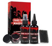 Kit de maquillage Halloween 3 pièces avec faux sang coulant gramme + spray gramme + coagulé, maquillage réaliste lavable pour zombie, monstre, bouche, vêtements, cosplay et déguisement