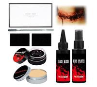 Kit de Maquillage Halloween, Maquillage Halloween Effets Spéciaux, Kit Maquillage Halloween, Maquillage Halloween pour Visage, Cire de Cicatrice, Faux Sang, Éponge Pointillés, Spatule