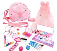 Kit de maquillage lavable pour - Jouet de maquillage lavable avec miroir et pinceau - Jolie valise de transport pour les tout-petits - Cadeau pour les âgés de 3 à 1 ans