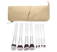 Kit de Maquillage Portable 8 pièces avec pinceaux pour Fond de Teint et fards à paupières, et Pochette de Rangement. (Manche Blanc + tête de Brosse Couleur (Argent + Noir))