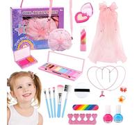 Kit De Maquillage pour Enfant,Jouets d'Imitation Réalistes Portables et Lavables | Trousse De Maquillage Fille,pour Anniversaire Noel Voyage Fete Ecole Plage Scene Et Spectacle