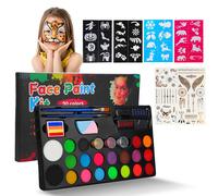 Kit de maquillage pour enfants,20 couleurs de maquillage palette de maquillage avec 2 pinceaux et 36 tatouages, lavable Face Paint Body paint kit de maquillage,peinture corporelle enfants