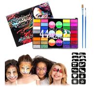 Kit de maquillage pour enfants, 44 couleurs pour le visage, peinture corporelle, peinture à l'eau, avec 4 pochoirs à motifs, 2 pinceaux, lavable pour le théâtre, Halloween, carnaval, mascarade