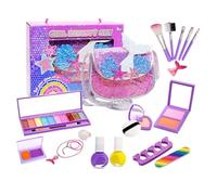 Kit de maquillage pour fille - Maquillage soluble dans l'eau avec mallette de rangement - Rouge à lèvres et fard à paupières - Pour filles, petites-filles, sœurs, camarades de t d'âge