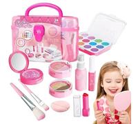 Kit de maquillage pour petite fille - 19 x 10 x 13 cm, ensemble de jeu cosmétique sûr, jouets de maquillage d'anniversaire sur le thème de la princesse, accessoires de vanité non toxiques | Faire semb
