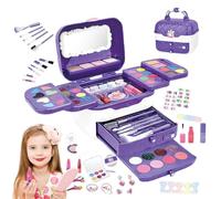 Kit de maquillage pour tout-petit - ensemble de cosmétiques réel lavables et non toxiques pour les petites filles, faire semblant de jouer avec des jouets de beauté avec miroir, maquillage de princess