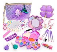 Kit de Maquillage pour | Trousse Cosmétique 26 Pièces à Thème Sirène Lavable - Maquillage Fille pour Jeu de Rôle - pour Filles et 3-12 Ans Anniversaire Noël Jeu de Rôle et Déguisement