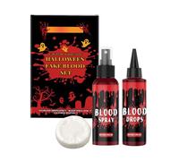 Kit de Maquillage Sanglant pour Halloween, Spray sanguin 50 ML + Sang coulant 50 ML + Savon nettoyant, Lavable pour vêtements et Visage Mqj794 (Watermelon Red, 6.8x3.5x13.2cm)