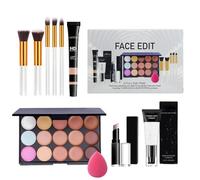 Kit de Maquillage Tout-en-un, 15 Couleurs Palette Anti-cernes avec Primer Concealer Stick Puff Oval Pinceau, 10Pcs Coffret Maquillage Complet, Ensemble-cadeau de Maquillage pour Femme Fille