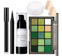 Kit de maquillage vert pour Halloween - Kit de maquillage zombie sorcière scarabée monstre, palette d'ombres à paupières, fond de teint blanc rouge à lèvres noir eyeliner poudre fixante et éponges