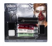 BOLAND 45095 Kit Maquillage Zombie Graisse Sang Théâtre Latex Liquide 1 Sachet de Viande Gruseleuse 1 Eponge 1 Applicateur 1 Zip Mixte Adulte Multicolore Taille Unique