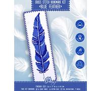 Kit de marque-page en point de croix avec plumes bleues - Cadeau de broderie à faire soi-même pour les amateurs de livres