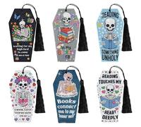 Kit de marque-pages avec motif tête de mort - Peinture diamant à faire soi-même avec des citations inspirantes - Cadeau d'Halloween mignon pour les amis et la famille amateurs de livres