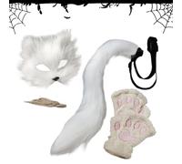 Kit de masque pour visage d'animal | Demi-masque en fourrure d'animal - Accessoires d'Halloween, gants, queue de costumade pour et adultes, carnaval, vacances, bal masqué