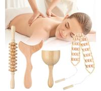 Kit de massage en bois 4 en 1, comprend une corde à rouleau, un bâton, une tasse et une planche à sculpter, un contouring complet du corps et un ensemble d'outils de relaxation musculaire