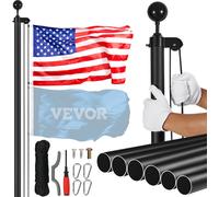 VEVOR Kit de mât de Drapeau détachable 9140 mm, mât de Drapeaux en Alliage d'aluminium Robuste dans Le Sol pour extérieur, mât de Drapeau à 3 Modes d'affichage avec Accessoires Professionnels, Noir