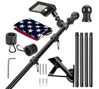 Kit de mât de drapeau de 1,5 m avec lumière solaire, sans nœuds, pour | Poteau en acier inoxydable, lampe solaire avec détecteur de mouvement à 2 modes, double luminosité à commutation automatique