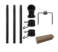 Kit de mât de drapeau de jardin rotatif en acier inoxydable noir de 1,2 m avec anneaux anti-enroulement en hauteur réglable de 4,3 à 2,8 m, 6 sections pour drapeaux de 5,1 x 9,1 cm, 9,6 x 1,5 cm, 1,2