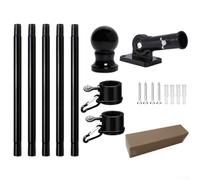 Kit de mât de drapeau mural de 189,5 cm en acier inoxydable avec anneaux rotatifs - Très résistant à la rouille pour extérieur, jardin, cour et drapeaux de l'Angleterre (noir)