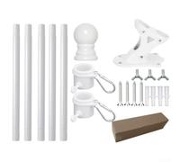 Kit de mât de drapeau mural en acier inoxydable avec anneaux rotatifs - Support résistant à la rouille pour jardin, cour, maison, drapeaux britanniques - Blanc - 189,5 cm