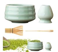 Kit de matcha japonais - Ensemble fouet et bol | Accessoires à matcha 4 pièces pour cérémonie du thé, kit complet de fabrication de matcha pour débutants, comprend une cuillère et un support, idéal