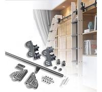 Kit de matériel d'échelle coulissante robuste - Échelle roulante rétractable pour bibliothèque - Rouleau de sol en acier et rail coulissant mobile pour un accès et un rangement faciles