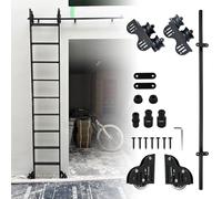 Kit de matériel d'échelle roulante en acier noir robuste pour entrepôt, loft, bibliothèque, rail coulissant rétractable de 3,6 m avec roues de frein inférieures (chevilles non incluses)