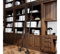 Kit de matériel pour échelle coulissante bibliothèque (échelle non incluse) - Charge 300lb acier au carbone noir 1m-7,32m, rail roulant avec roulettes de sol freinantes pour maison(122cm Kit de piste)