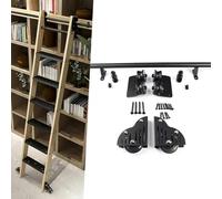 Kit de matériel pour échelle coulissante de bibliothèque - Ensemble complet de rails d'échelle roulants avec rouleau de sol et frein, rails coulissants noirs durables, s'adapte aux échelles de 100 cm