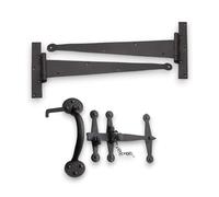 Kit de matériel robuste - Paire de charnières en T forgées à la main de 45,7 cm et loquet de pouce Suffolk en cire d'abeille - Convient pour les portes à rebord en chêne