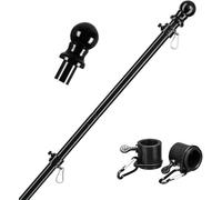 Kit de mâts de drapeau sectionnels de 1,8 m, mâts télescopiques pour jardin en acier inoxydable avec anneaux rotatifs à 360° sans enchevêtrement, pour maison, cour, clôture, murs de toit, sans support