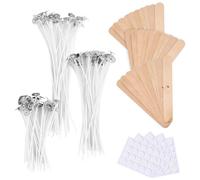 Kit De Mèche De Bougie, Mèches De Bougie Avec Autocollants De Mèche Avec Dispositif De Centrage De Mèche De Bougie En Bois Pour La Fabrication De Bougies En Cire D'abeille De Soja