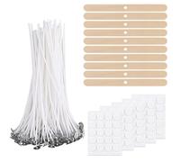 Kit de Mèches pour Bougies - Contient 100 mèches de 20 cm, 100 pastilles adhésives, et 10 Supports, idéal pour Fabrication de Bougies, Mèche Bougie, et Meches pour Bougies.