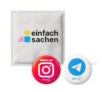 Kit de mélange : 1 Instagram « Follow US » + 1 autocollant NFC Telegram - 3 cm de diamètre - Auto-programmable et sans contact - pour réseaux sociaux et liens de groupe - Réinscriptible avec résine