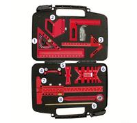 Kit de mesure de précision pour le travail du bois avec règle d'angle carré, jauge à queue d'aronde, tracé central pour les tâches de mise en page, logé dans un étui robuste en aluminium rouge (9