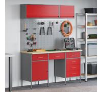 Kit de meuble de bureau avec panneau perforé de 8 pièces vidaXL Rouge MDF et métal