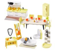 Kit de Meubles de Maison de poupée en Bois - Set 37 pièces : Cuisine & Salle de Bain (Bois/Plastique), Jouet pour Enfants - Multicolore (Multicolore)