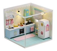 Kit de meubles en bois pour maison de poupée à faire soi-même - Modèle de construction coloré - Maison de poupée miniature faite à la main - Cadeau créatif à collectionner avec housse anti-poussière