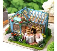 Kit de Meubles en Bois pour Mini Maison de poupée DIY Cuteroom, kit de Bricolage Fait à la Main avec lumières LED et boîte à Musique (Rose Garden Tea House)