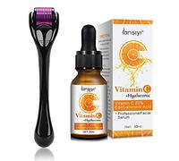 Kit de microneedling Derma Roller pour le visage et sérum à la vitamine C avec sérum facial à l'acide hyaluronique-Sérum biologique à 20% de vitamine C Micro-aiguilles Anti-acné Anti-rides Anti-âge
